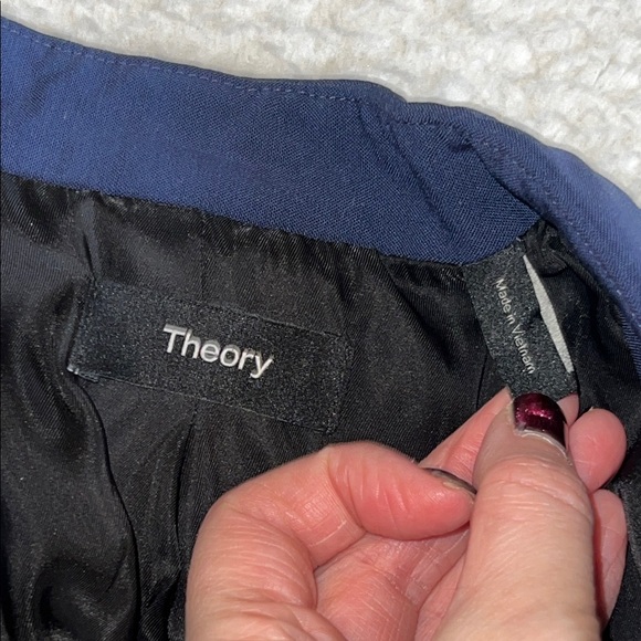Theory CL Staple Collarless Traceable Wool Blazer Sea Blue 8 - Picture 4 of 11